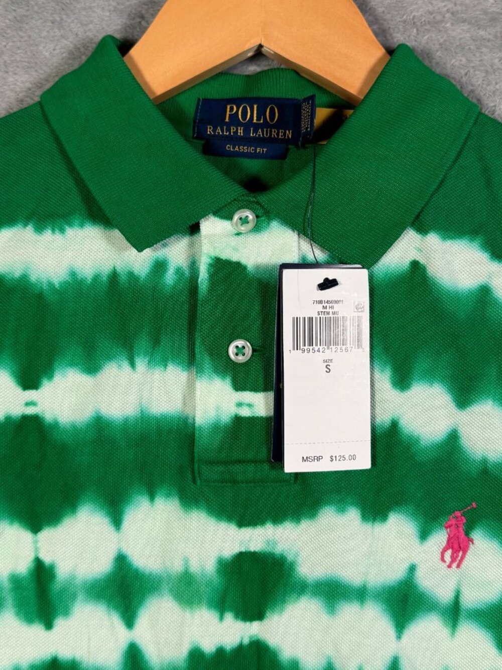 Polo Ralph Lauren Shirt Mens S Green White Tie Dye Classic Fit MSRP $125